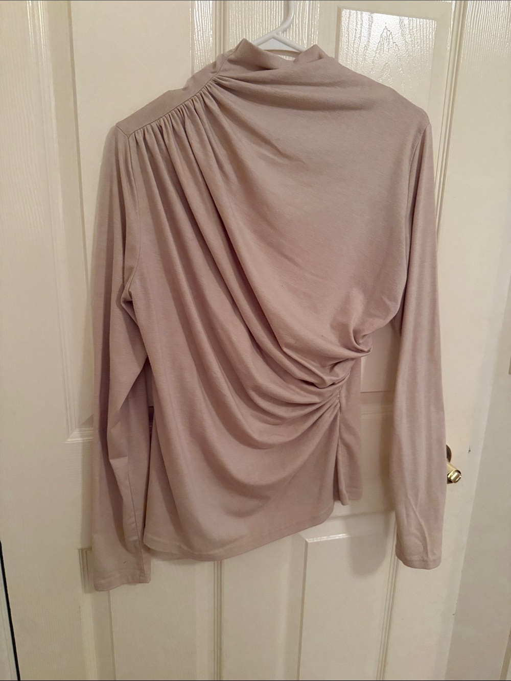 Draped Long-Sleeve Top in Light Taupe